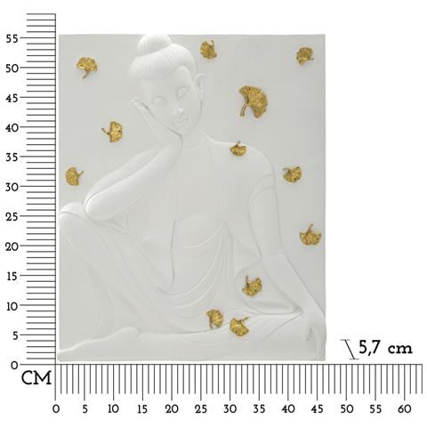 Pannello Da Parete Buddha In Resina Bianca Con Foglie Di Ginkgo Dorate - Foto 6