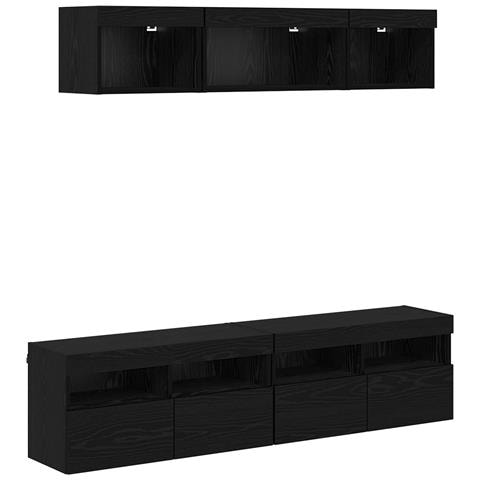 Unità a muro per TV con LED 5 pcs Rovere Nero 80 x 30 x 40 cm - Foto 1