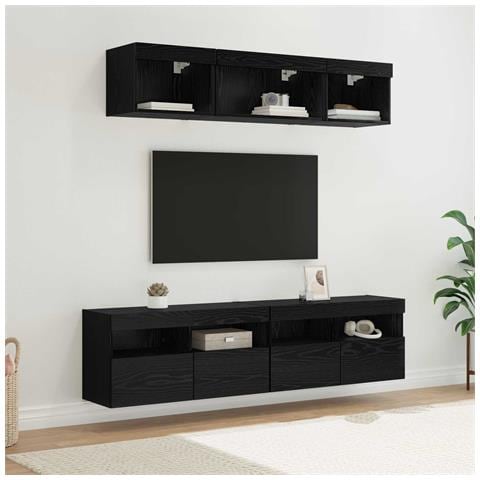 Unità a muro per TV con LED 5 pcs Rovere Nero 80 x 30 x 40 cm - Foto 2