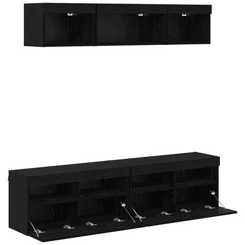 Unità a muro per TV con LED 5 pcs Rovere Nero 80 x 30 x 40 cm - Foto 9