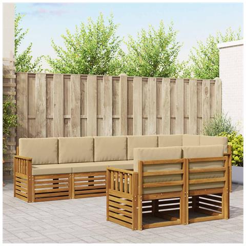 Set divani 8 pcs Naturale e Beige Legno di Acacia Massello - Foto 2