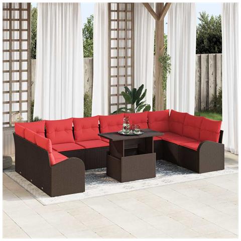 Set Divano da Giardino con cuscino 11 pcs Marrone Poly Rattan - Foto 2