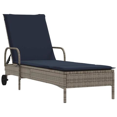 Lettino prendisole con ruote e Cuscino in Polyrattan Grigio - Foto 1