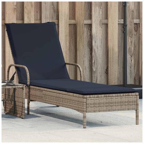 Lettino prendisole con ruote e Cuscino in Polyrattan Grigio - Foto 2