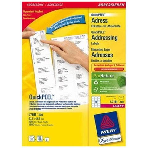 Zweckform L7161-100 Conf 1.800 Etichette 46.6x63.5 Mm Autoadesive Bianco Opaco - Foto 1