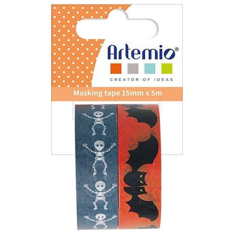 2 Nastro Adesivo Halloween 5 M X 15 Mm - Pipistrello E Scheletro - Foto 2