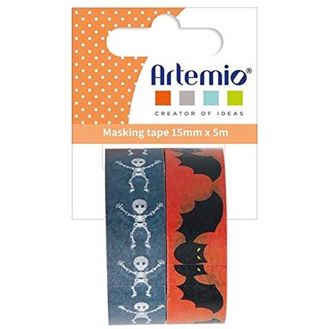 2 Nastro Adesivo Halloween 5 M X 15 Mm - Pipistrello E Scheletro - Foto 1