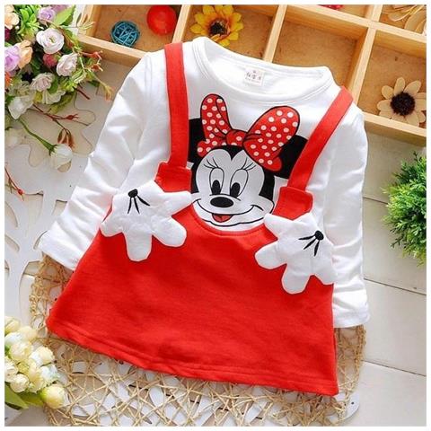 SLOWMOOSE - Vestito Di Vestito Delle Nuove Ragazze Di Modo Per La Maglietta  Della Principessa Di Bellezza Di Minnie Di Estate Del Puro Cotone Al 100% -  -c02-rosa Rossa- / 6m [ rosso / 18m] - ePRICE