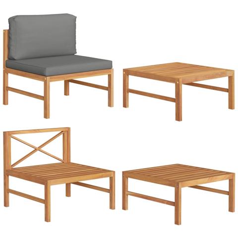 Set Divani Giardino 2 Pz Cuscini Grigio Scuro In Legno Di Teak - Foto 1