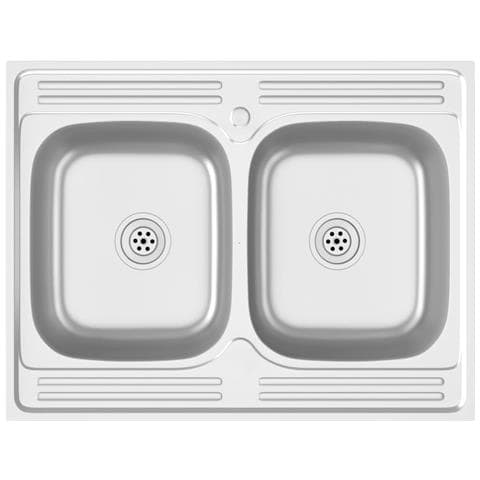 Lavello Cucina Doppia Vasca 800x600x155 mm Argento Acciaio Inox - Foto 1