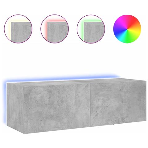 Mobile Tv A Parete Con Luci Led Grigio Cemento 100x35x31 Cm - Foto 2