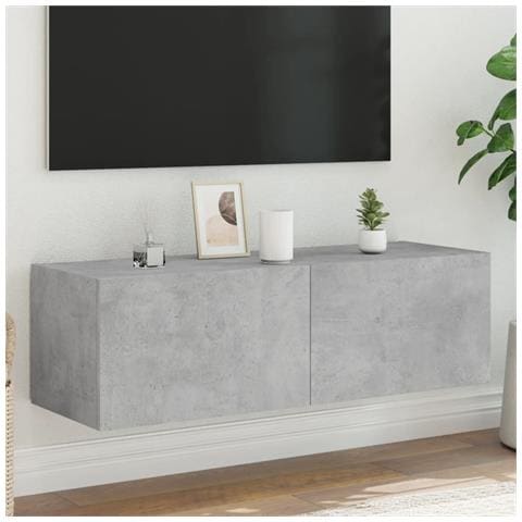 Mobile Tv A Parete Con Luci Led Grigio Cemento 100x35x31 Cm - Foto 1
