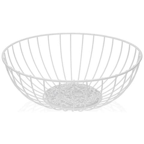 Portafrutta Damasco Bianco Metallo Acciaio Legno Mdf 28 X 10 X 28 Cm - Foto 1