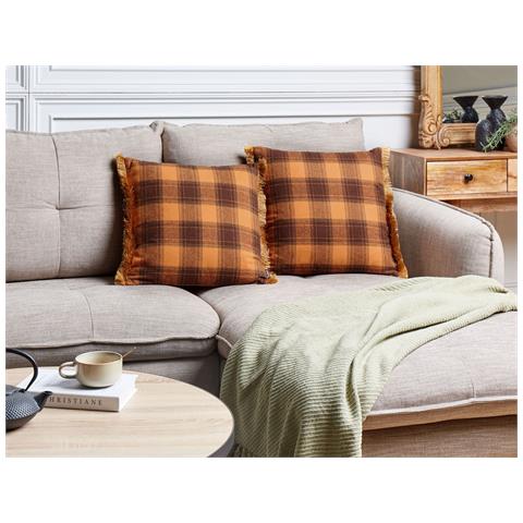 Set Di 2 Cuscini Barja 45 X 45 Cm Arancione Trama A Scacchi - Foto 1