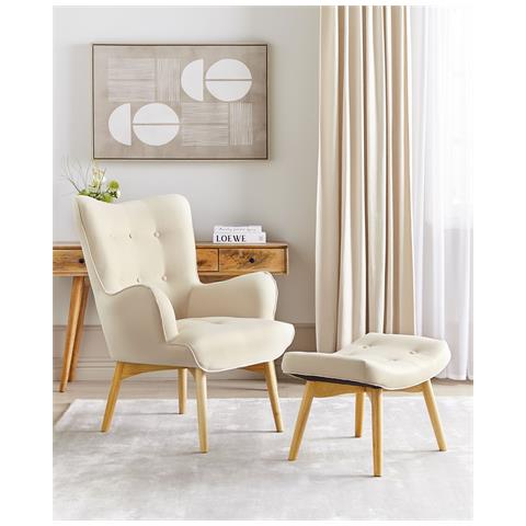 Poltrona Con Poggiapiedi Tessuto Beige Chiaro Vejle - Foto 1