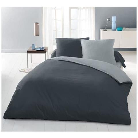 Parure Copripiumino - 220 X 240 Cm - 100% Cotone - Bicolore Grigio Chiaro E Scuro - Foto 1