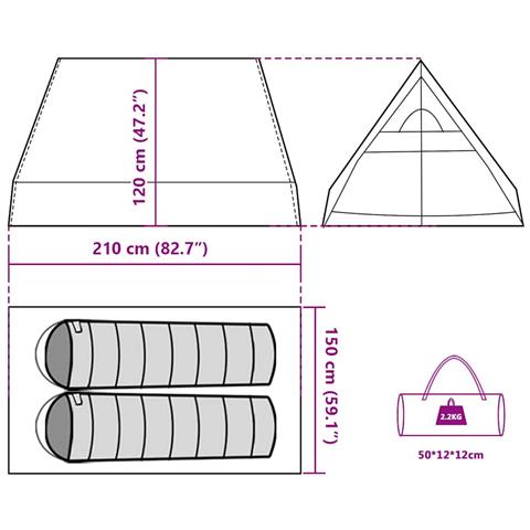 Tenda Da Campeggio Telaio Ad A Per 2 Persone Verde Impermeabile - Foto 2