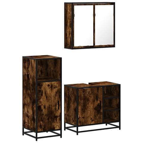 Set Mobili Da Bagno 3 Pz Rovere Fumo In Legno Multistrato - Foto 2