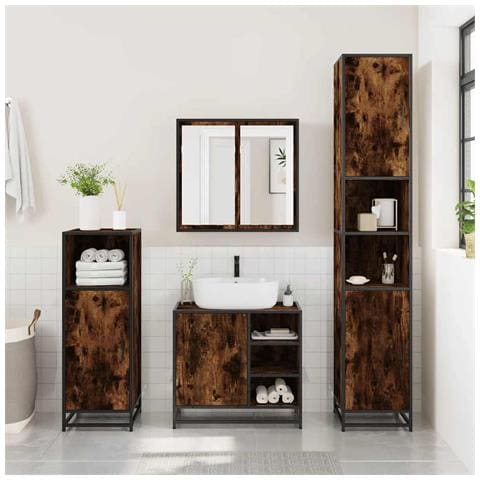 Set Mobili Da Bagno 3 Pz Rovere Fumo In Legno Multistrato - Foto 3