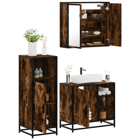 Set Mobili Da Bagno 3 Pz Rovere Fumo In Legno Multistrato - Foto 1