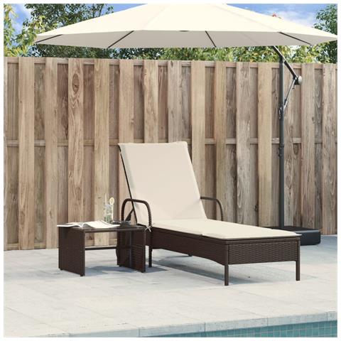 Lettino Prendisole Con Ruote E Cuscino In Polyrattan Marrone - Foto 2