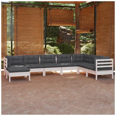 Lusso Casadino -  Set Divani Da Giardino 8 Pz Con Cuscini Bianchi Legno Di Pino - Foto 8