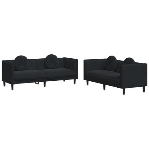 Set Di Divani 2 Pz Con Cuscini Nero In Velluto - Foto 1
