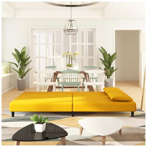 Divano Letto A 2 Posti Con 2 Cuscini Giallo In Velluto - Foto 2