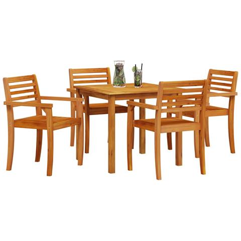 Set da pranzo da giardino 5 pezzi in legno massello di acacia - Foto 2