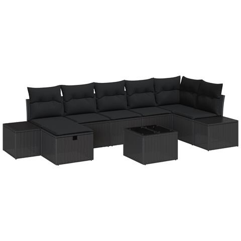 set divano da giardino 8 pezzi con cuscini neri polyrattan - Foto 1