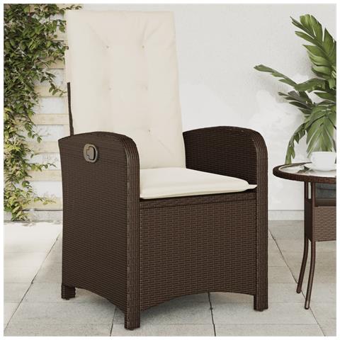 Sedia Reclinabile da Giardino con Cuscini Marrone in Polyrattan - Foto 2
