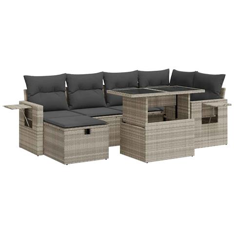 Set Divani da Giardino 7pz con Cuscini Grigio Chiaro Polyrattan - Foto 1