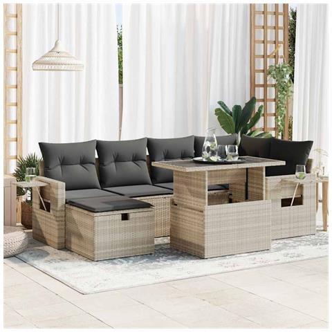 Set Divani da Giardino 7pz con Cuscini Grigio Chiaro Polyrattan - Foto 2