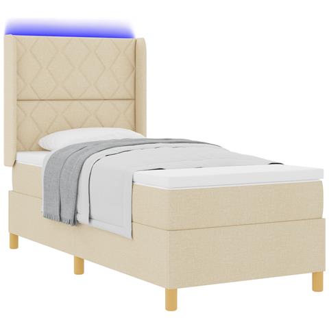 Letto a Molle con Materasso e LED Crema 100x200 cm Tessuto - Foto 1