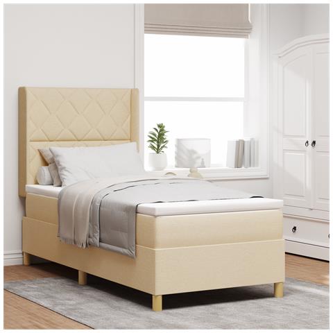 Letto a Molle con Materasso e LED Crema 100x200 cm Tessuto - Foto 2