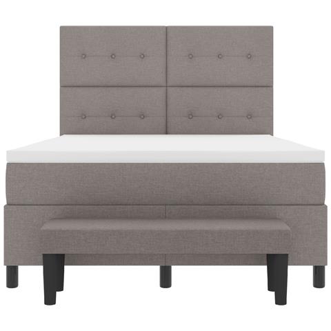 Letto con Box Spring con Materasso e Panchina Taupe 140x190 cm Tessuto - Foto 9