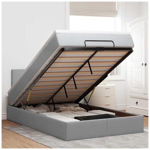 Pouf Letto con Materasso Grigio Chiaro 120x190 cm in Tessuto - Foto 2