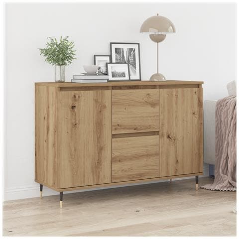 Mobile con Porte e Cassetti Rovere Artigianale 101,5x35x70 cm - Foto 2