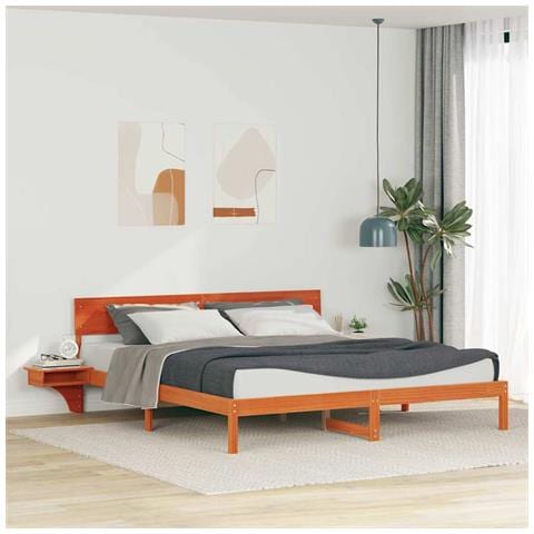 Rete letto con comodini Cera marrone Legno di pino massello - Foto 2