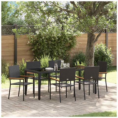 Set da Pranzo per Giardino 7 pcs Nero 150 x 90 x 75 cm - Foto 2