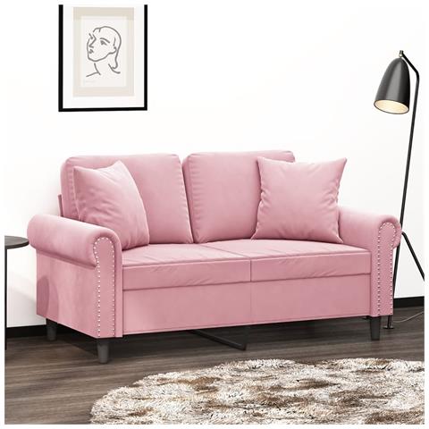 Divano a 2 Posti con Cuscini Rosa 120 cm in Velluto - Foto 2