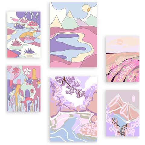 Set Di 6 Stampe Natura Indisturbata In Paesaggi Astratti, Dipinti Decorativi Estetici Per Il Tuo Soggiorno, Camera Da Letto, Casa A3 & A4 Senza Cornice - Foto 1