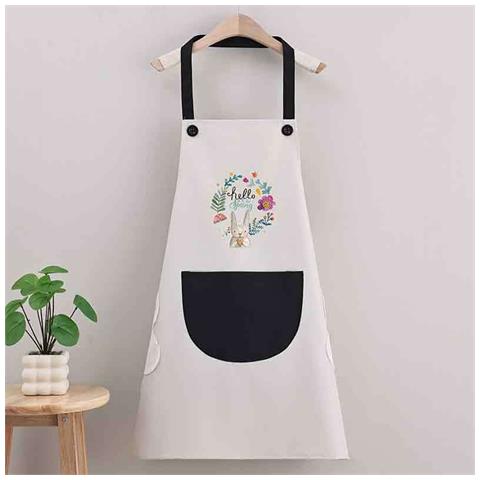 Grembiule Da Cucina Impermeabile In Pvc Bianco Senza Maniche Con Tasca Nera E Design Coniglietto - Foto 2