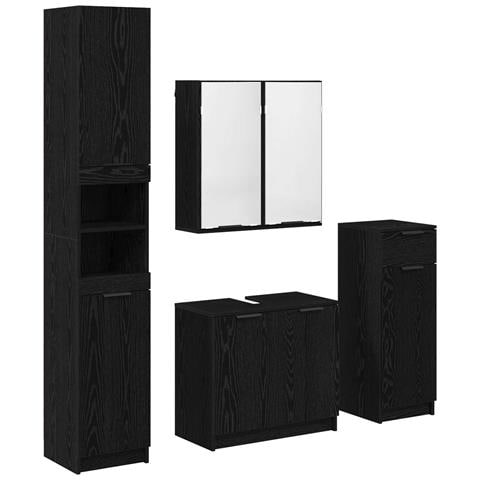 Set di mobili per il bagno 4 pcs Rovere Nero Legno multistrato - Foto 1