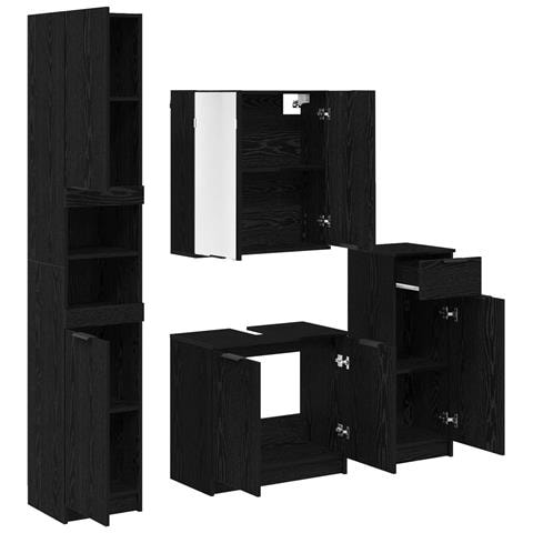 Set di mobili per il bagno 4 pcs Rovere Nero Legno multistrato - Foto 9