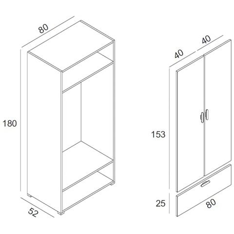 Armadio Camera Da Letto Vacone - Guardaroba 2 Ante Un Cassetto, 80x180h Cm Bianco - Foto 4