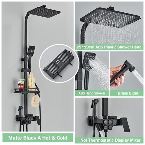 Colonna doccia, Blackswan, tipo M132, modello nero regolabile, con bocca girevole, doccia ad alta pressione e display digitale, dimensione 120 cm - Foto 2