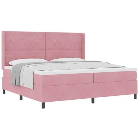 Letto a molle con materasso Rosa 200 x 200 cm Velluto - Foto 1