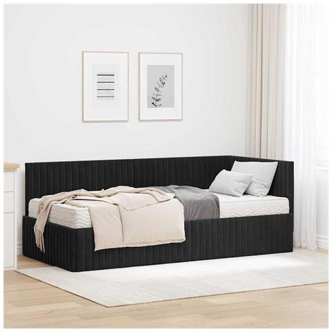Struttura Letto Angolare con Materasso 2 pcs Nero Velluto - Foto 2