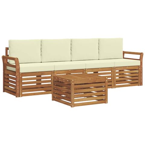Set divani 5 pcs Naturale e Crema Legno di Acacia Massello - Foto 1
